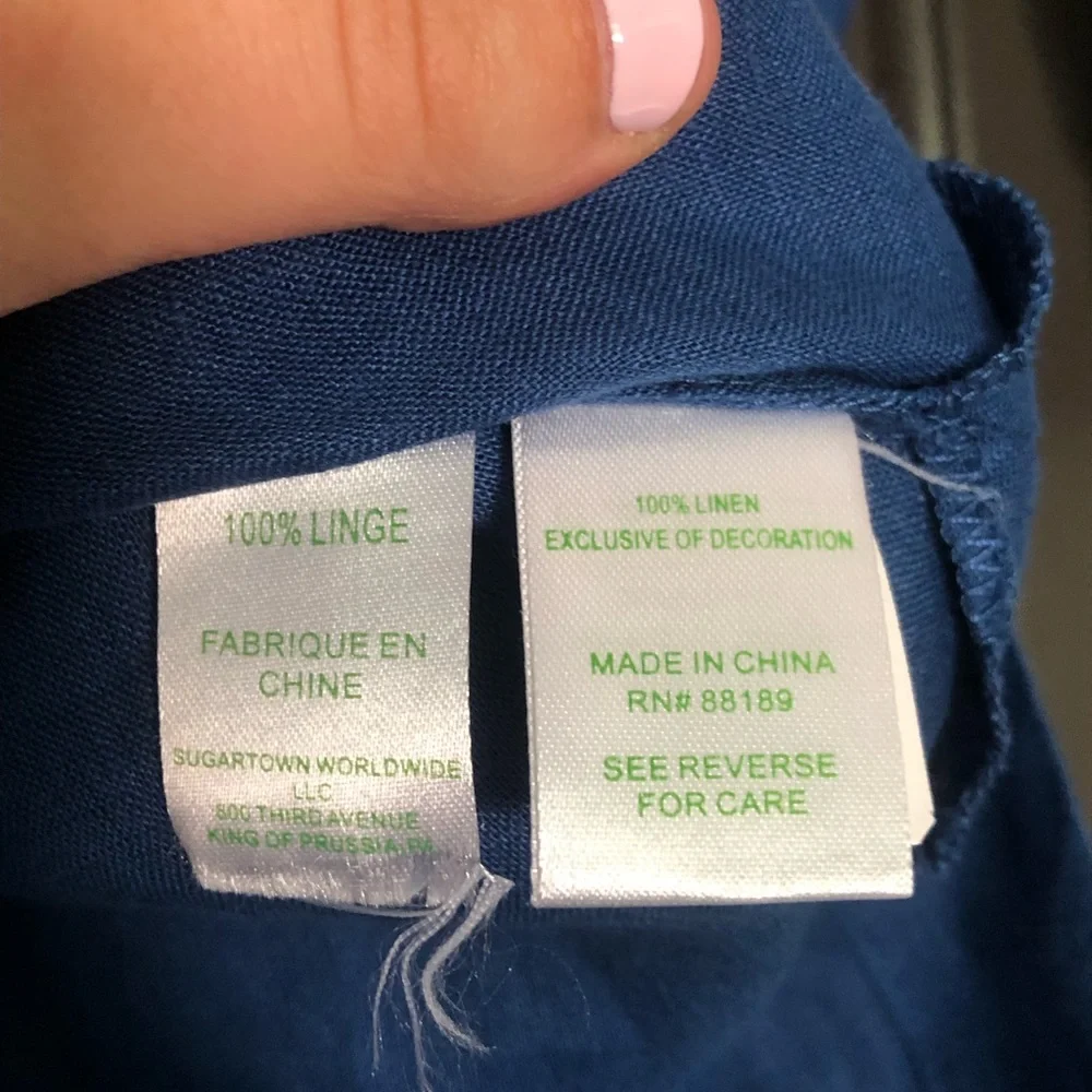 Lilly Pulitzer Amelia cobalt blue/royal blue & white 3/4 sleeve linen v neck top - Picture 3 of 9